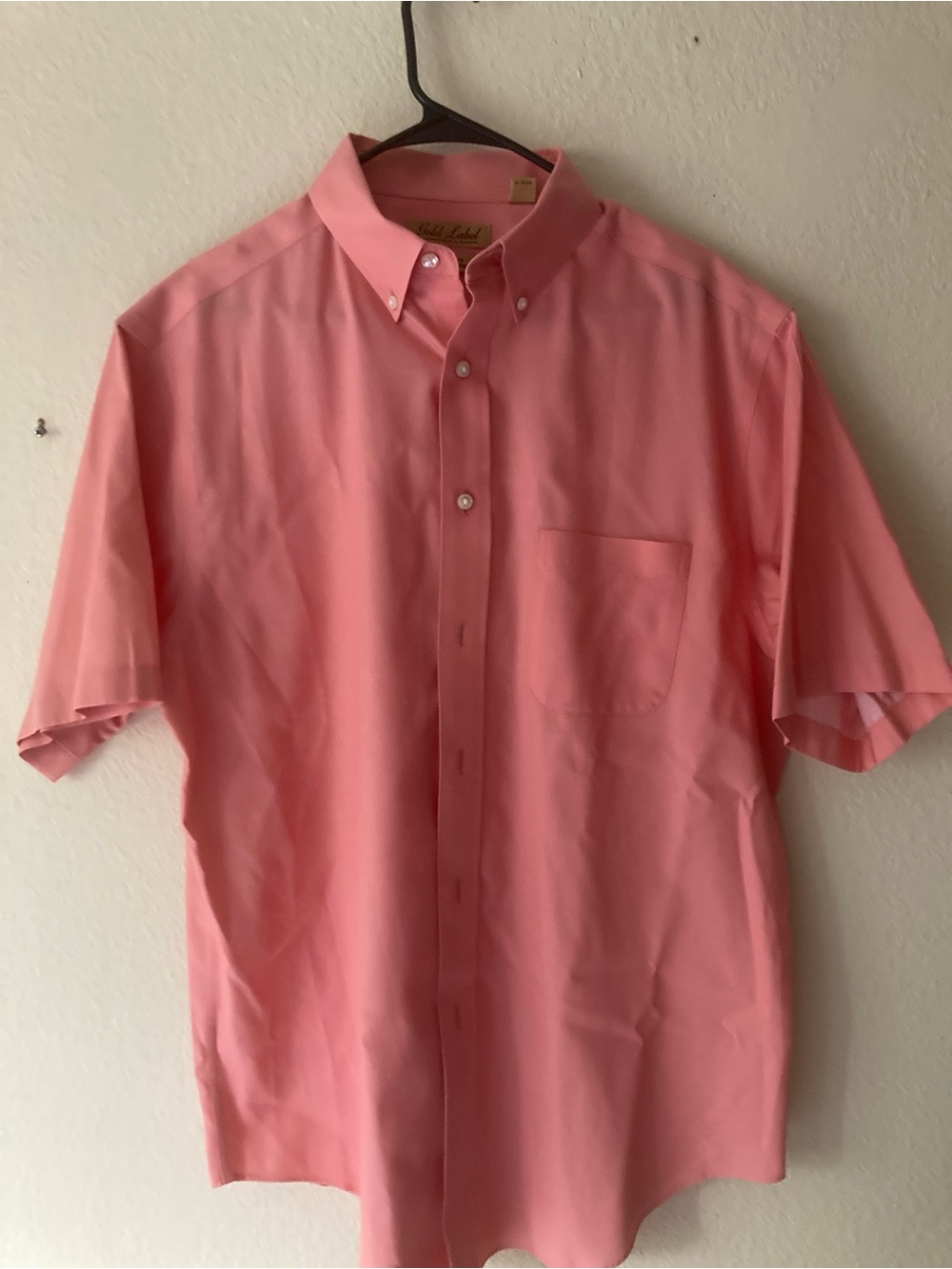 Roundtree & Yorke Gold Label Men’s Pink Short Sleeve Shirt Button Down Non Iron